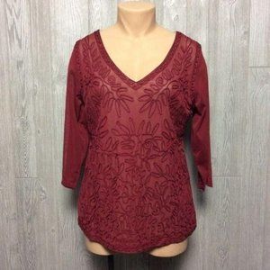 NWT VELENO Burgundy Design Blouse PLUS SIZE 1X